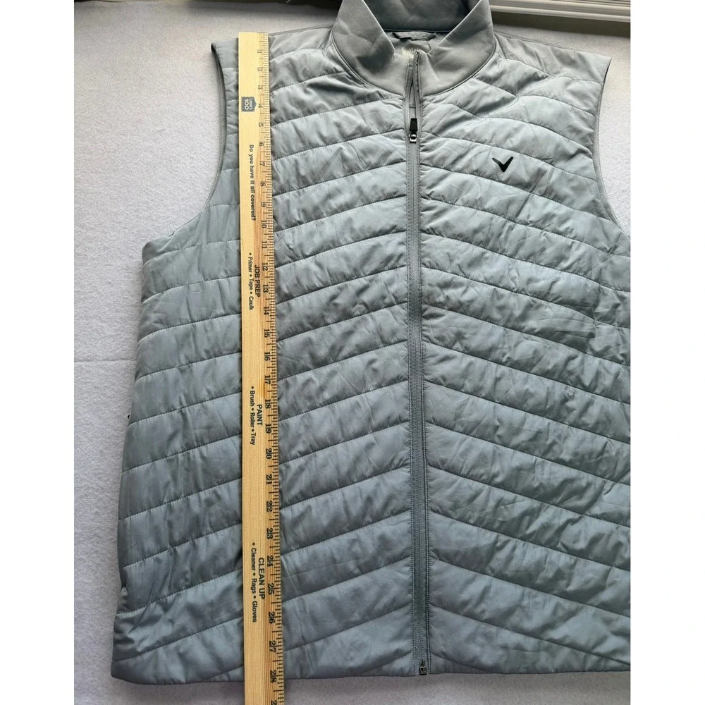 Callaway Mens XL Gray Quilted Full Zip Golf Vest Fleece Lined Mock Neck